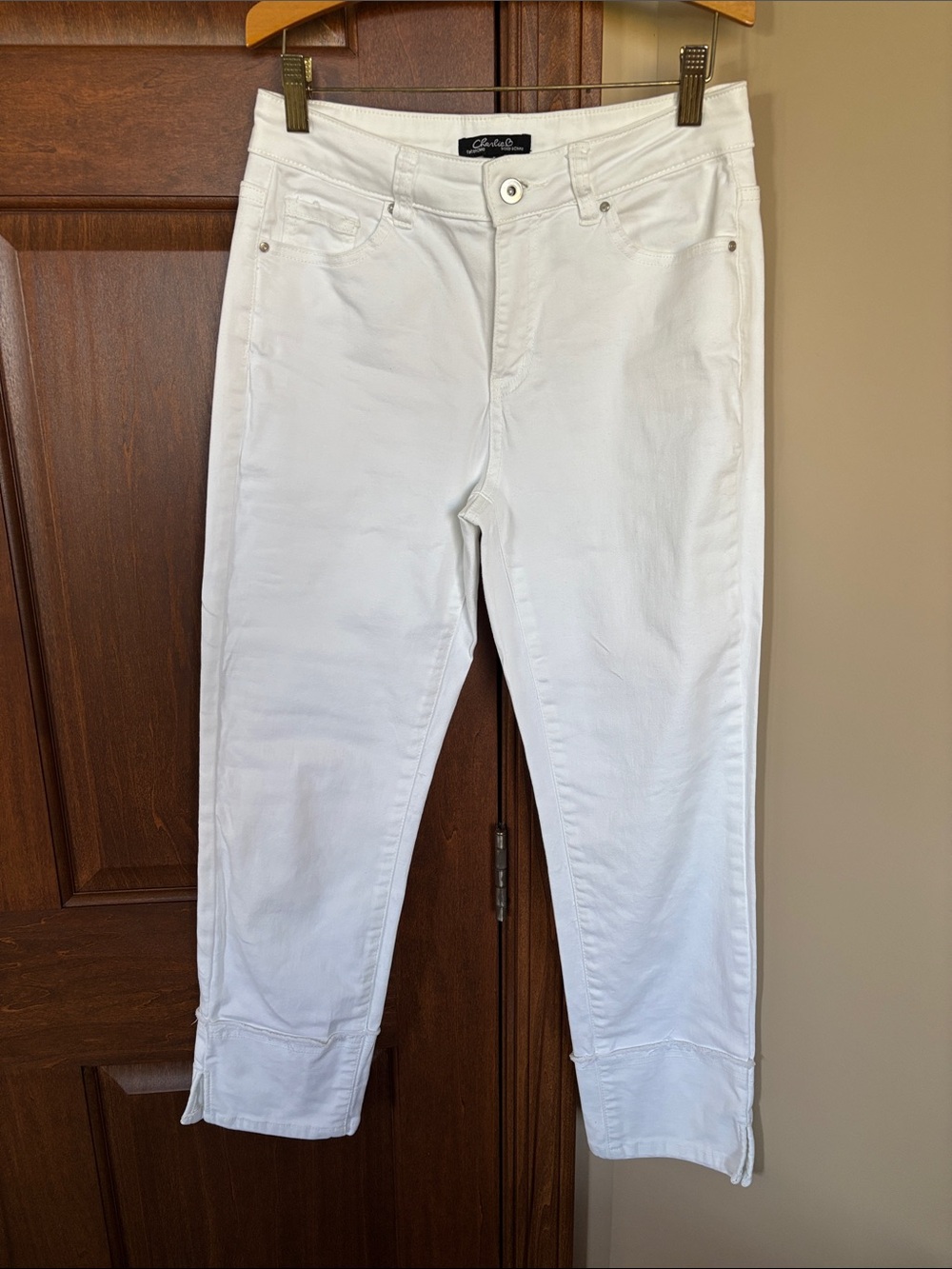 Charlie B white cropped high rise jeans